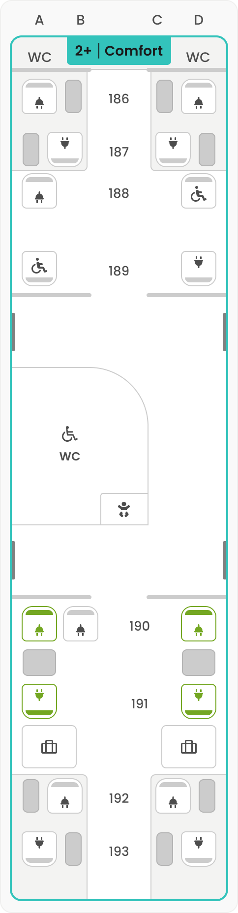 SMILE seat map overview – Coach  08 – PRM & Comfort