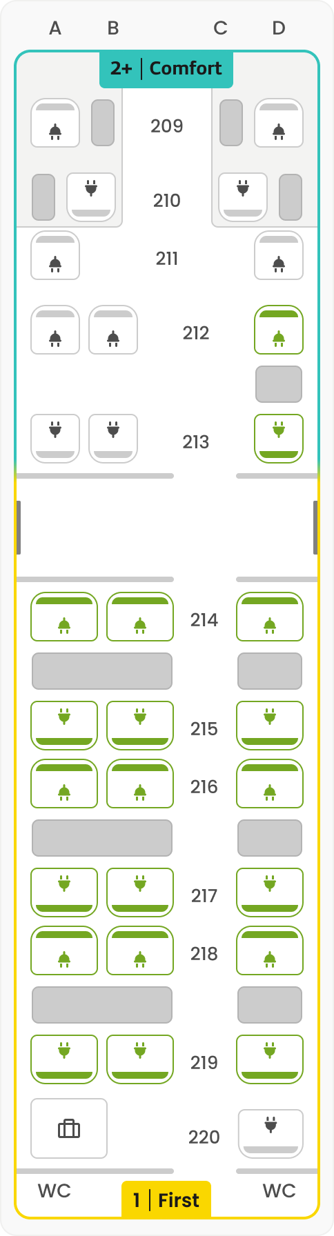 SMILE seat map overview – Coach  10 – Comfort & First